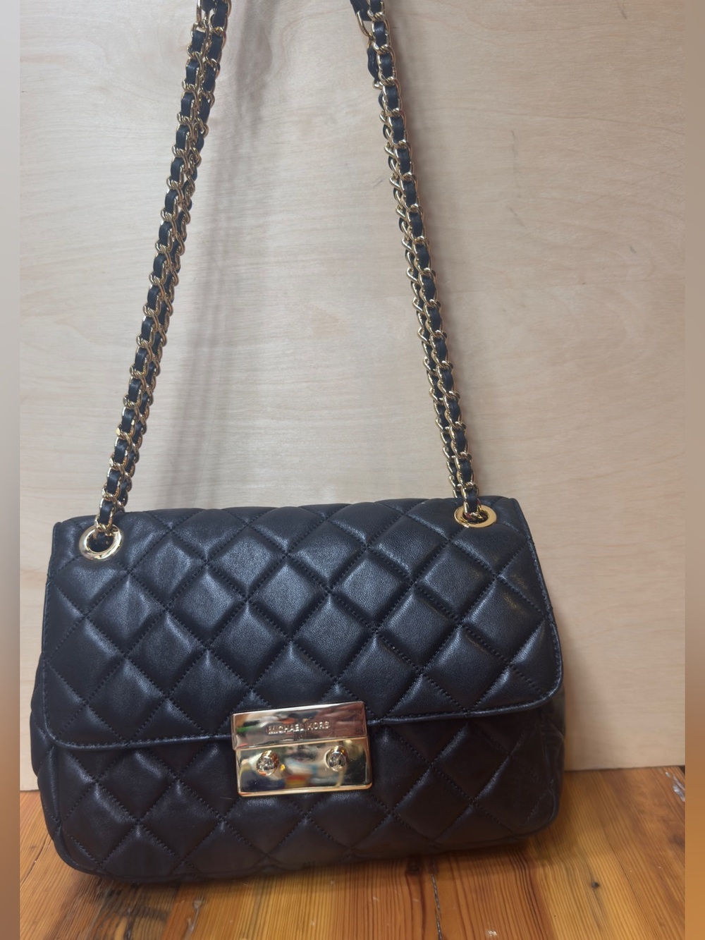 Michael Kors Black Quilted Shoulder Bag with Gold Chain